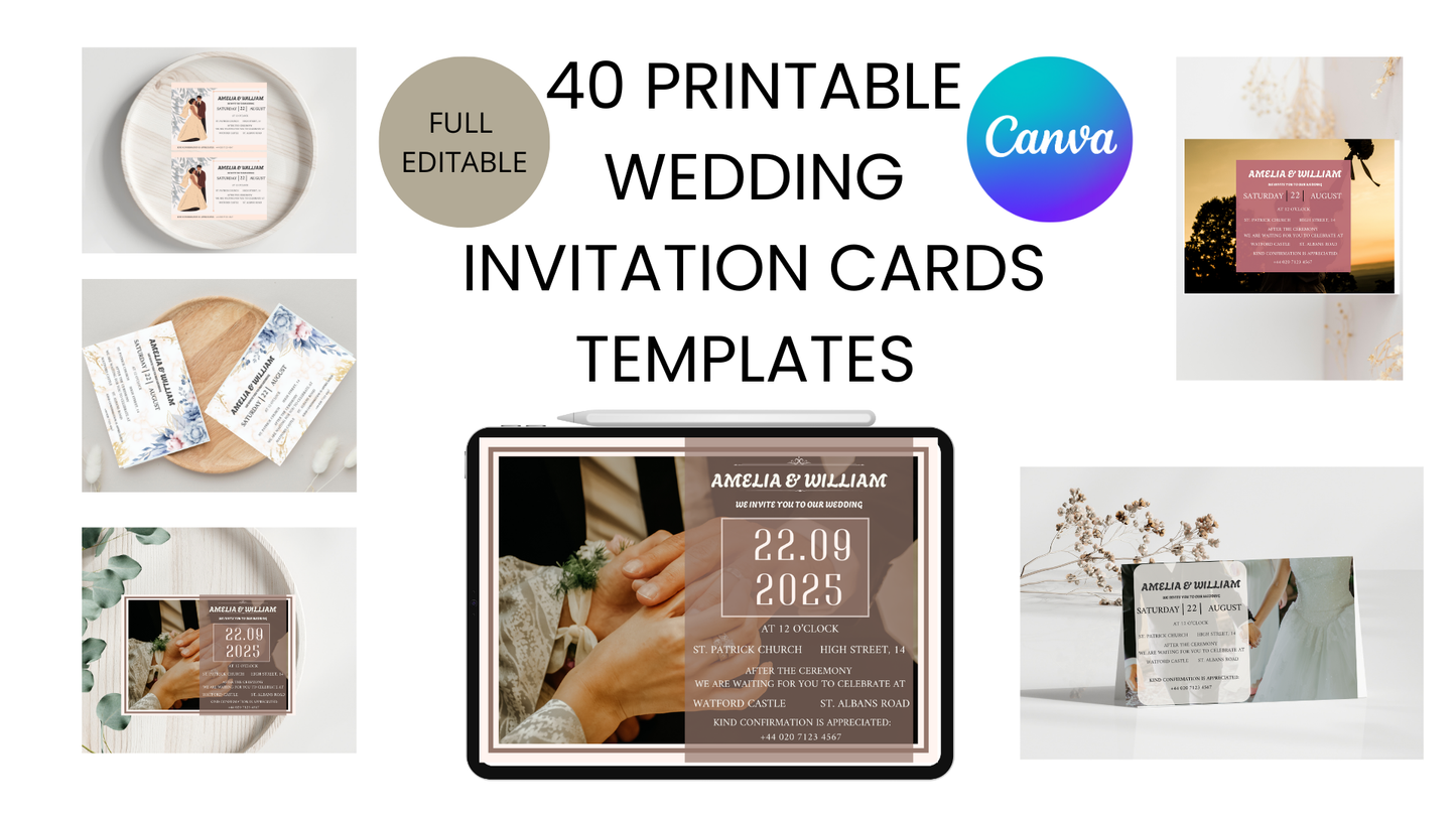 Bundle Of 40 Printable Wedding Invitation Templates