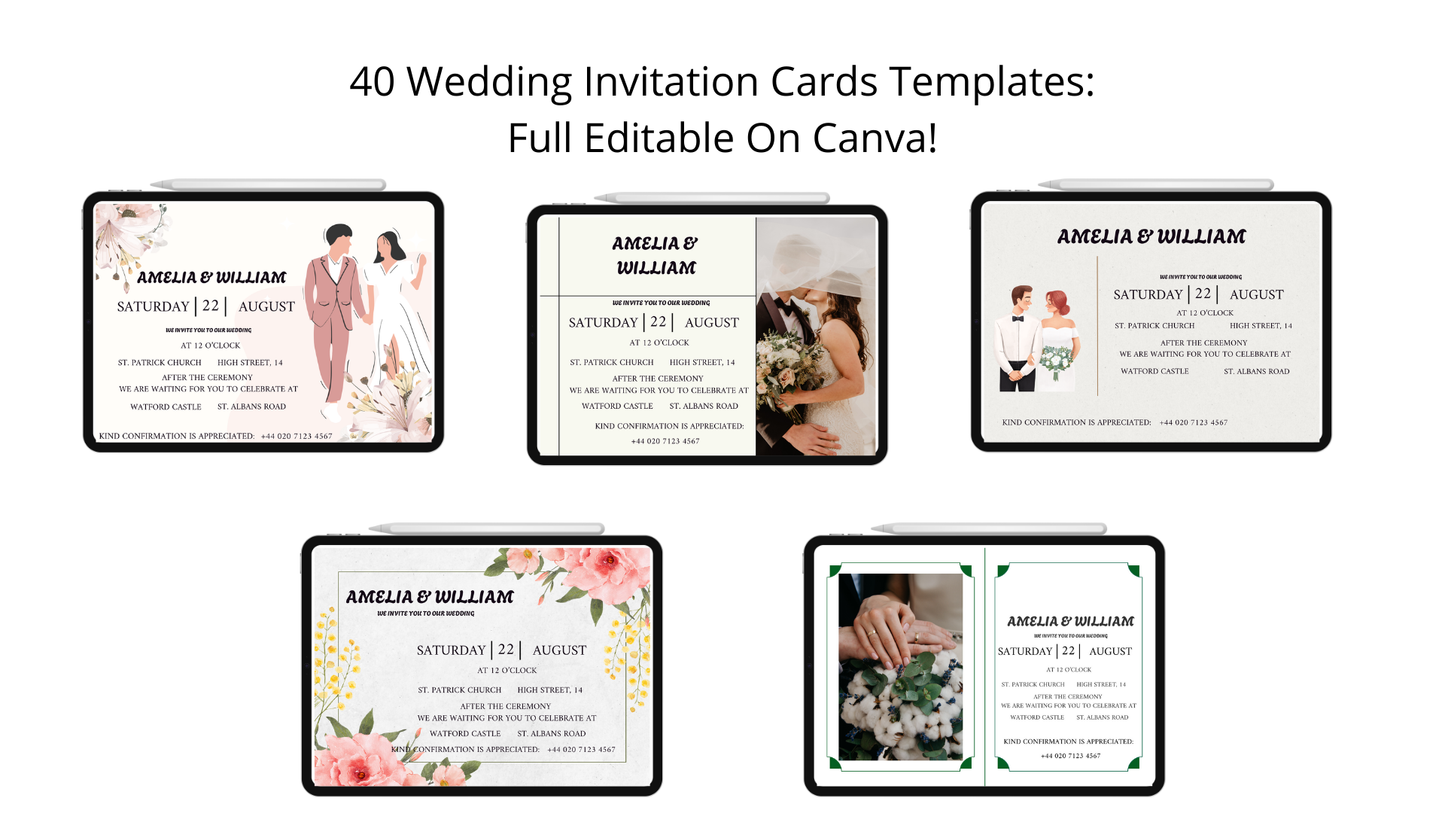 Bundle Of 40 Printable Wedding Invitation Templates